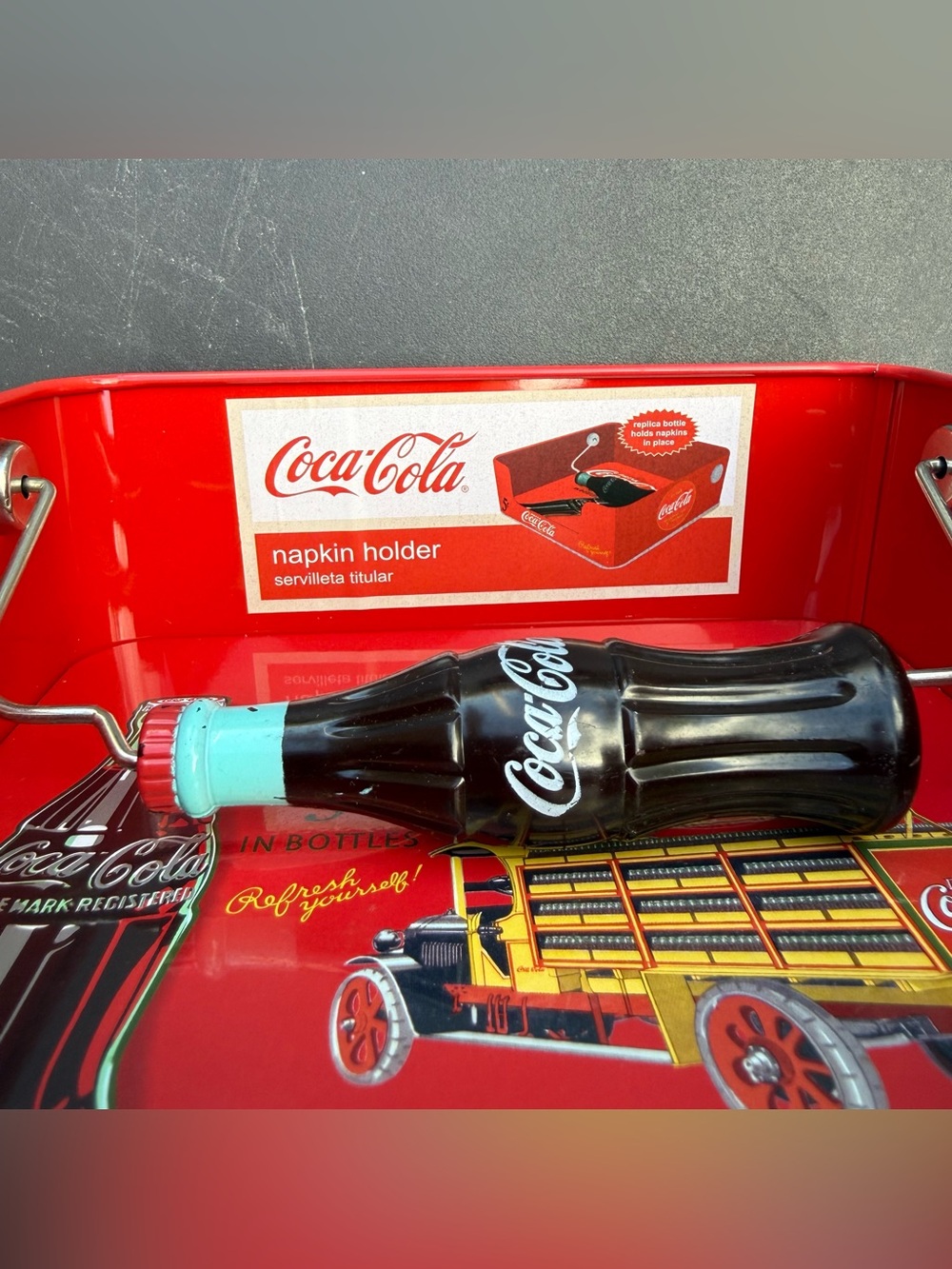 Retro Coca-Cola Advertising Tin Square Flat Napkin Holder Vintage 6.5x6.5x2.25โ - Picture 8 of 14